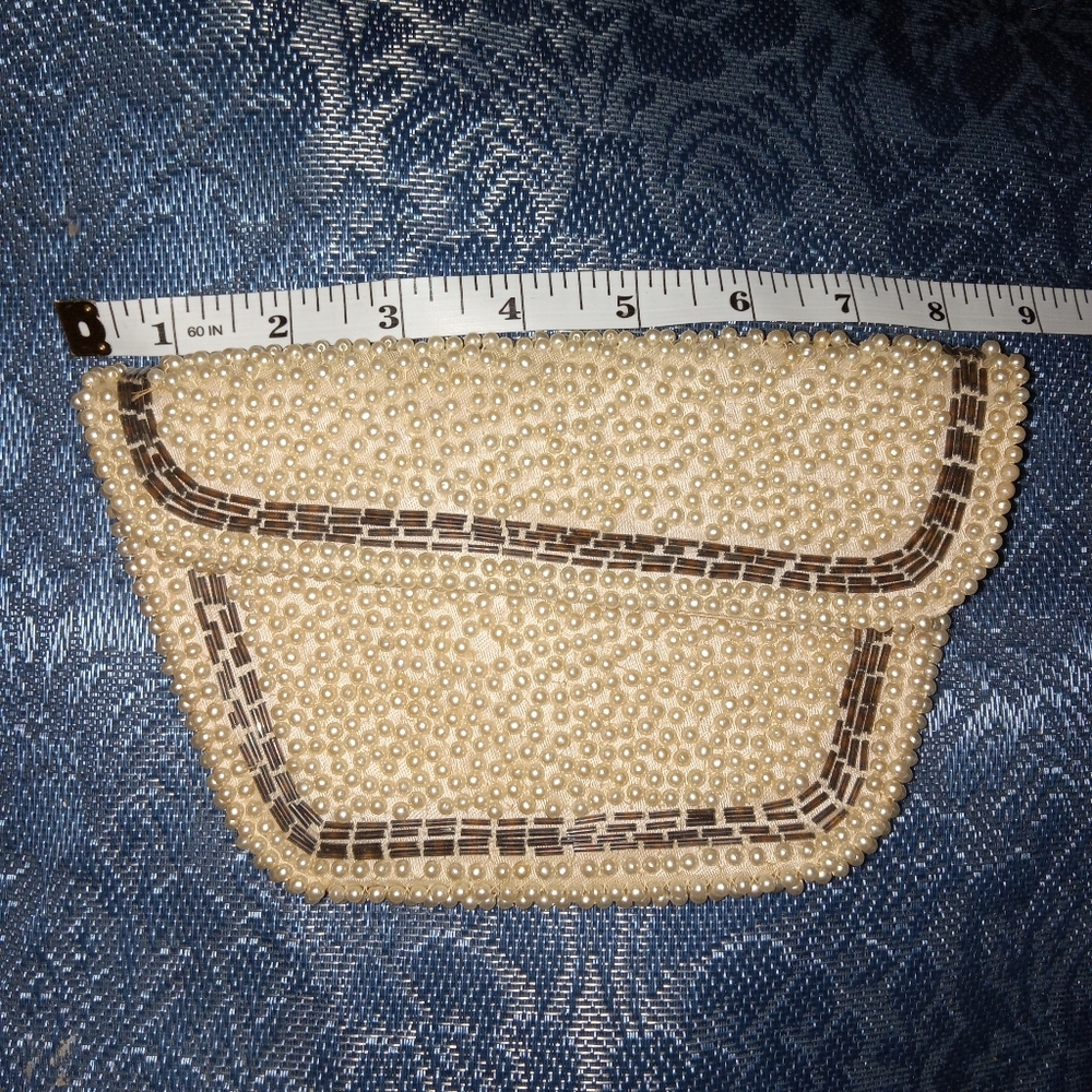 Vintage 1960's Faux Pearl Beaded Clutch Purse Small Delicate Beaded